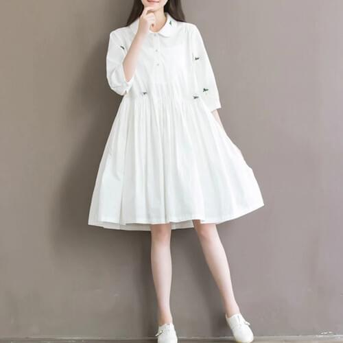 Maternity Clothes New Arrival Dresses for Pregnant Women Loose White Flower Embroidery Clothing Fashion Cotton Pregnancy Dress