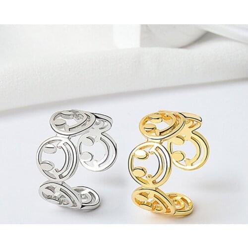 Vintage Silver Color Couple Rings Happy Smiling Face Open Rings For Women Punk Hip Hop Adjustable Ring Fashion Jewelry Best Gift