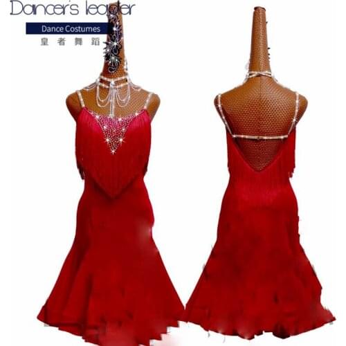 Latin Dance Dress Latin Skirt Competition Dress Costumes Performing Dress Practice Skirt Customize Adult Kids Lady Wine Red