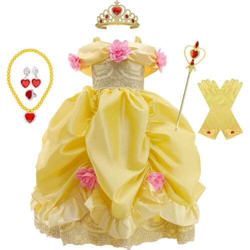 Princess Dress for Girls Evening Dresses Kid Girl Wedding Dress Children Halloween Belle Cosplay Costumes Birthday Party Frock