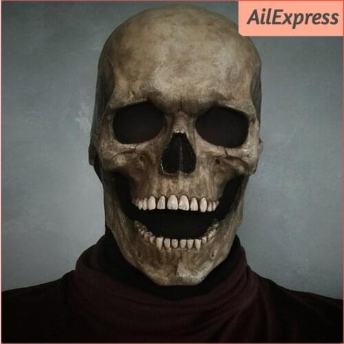 Movable Jaw Full Head Skull Mask Halloween Decoration Horror Helmet Scary Mask Masquerade Holiday Party Decoration 2021 Gift