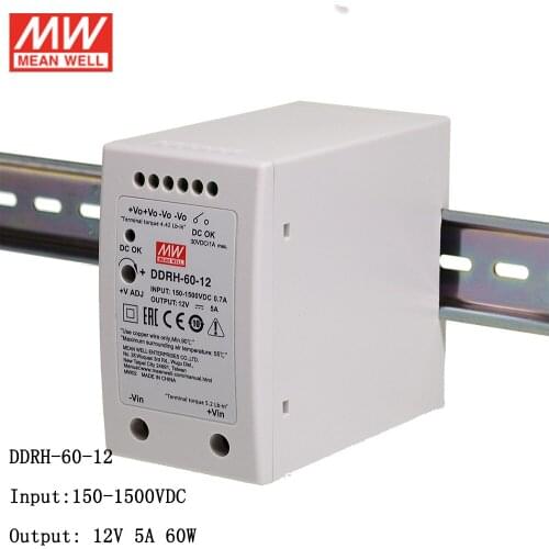 Meanwell DDRH-60-12 DIN Rail DC-DC Converter 150-1500V DC to 12V DC 5A 60W MEAN WELL Wide input Power Supply Transformer