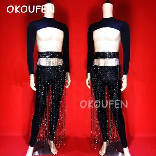 Sexy perspective tassel gogo clothing set bar nightclub male singer DJ DS party stage show costume