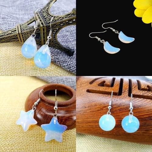 Natural gemstones Fashion drop shape Stars Sun Moon alloy ear hook opal earrings Womens party banquet clothing with accessories