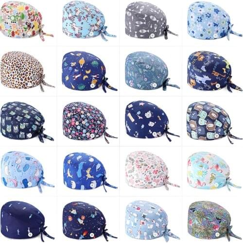 Button Adjust Womens Operating Room Hats Pharmacy Nursing Cap Laboratory Pet Shop Hat Beauty Salon Care Cap Hat