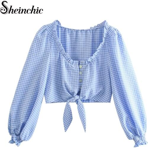 Блузки в клетку Sheinchic China At AliExpress
