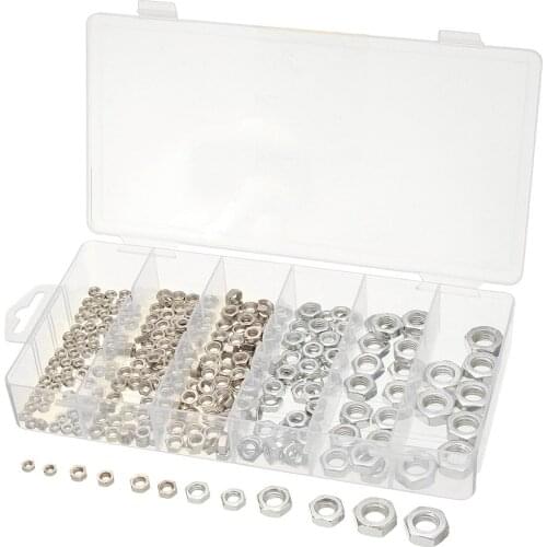 SULEVE New 300Pcs/Set M3SN2 M3/M4/M5/M6/M8/M10 Stainless Steel Metric Hex Nuts Assortment Kit with Box Hardware Accessories