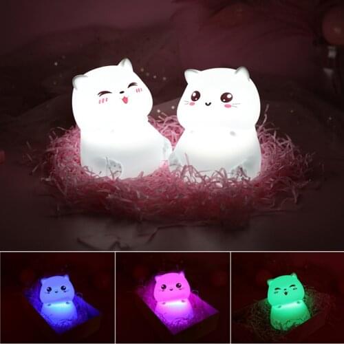 LED Night Light for Children Soft Silicone Cute Cat Table Lamp Colorful Touch Dimmable USB Rechargeable Night Lamp for Bedroom