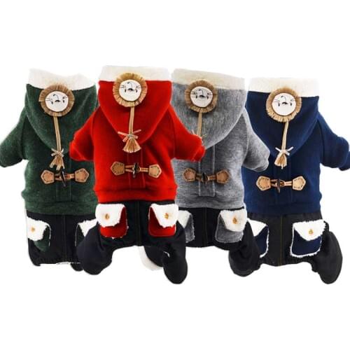 Warm Winter Clothing for Pet Cartoon Dog Clothes Pet Jumpsuit Fleece Inside Dog Outfit Overalls for Dogs Hood XS S M L XL
