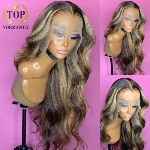 Topnormantic Brazilian Human Hair Wig With Pre Plucked Hairline Highlight Color Body Wave 13x4 Lace Front Wigs For Women