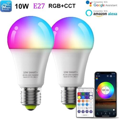 E27 LED Wifi Smart Light Bulb Dimmable Timer 10W RGB+CCT Magic Home Lamp Magic Remote Control Light Work With Google And Alexa