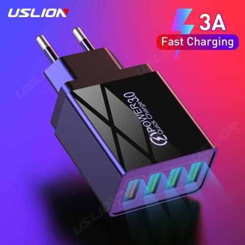 USLION 3.1A USB Charger Quick Charge 3.0 48W Fast Charging EU UK Plug Wall Mobile Phone Adapter For iPhone Samsung Xiaomi Mi 9