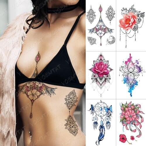 Waterproof Temporary Tattoo Sticker Rose Lotus Flash Tattoos Love Henna Unicorn Body Art Arm Water Transfer Fake Tatoo Women Men