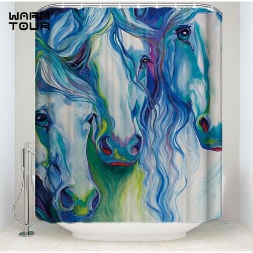 Bath Shower Curtains Abstract Colorful Ink Horse Home Art Mildew-resistant Bathroom Decor Sets with Hooks 54" x 78"