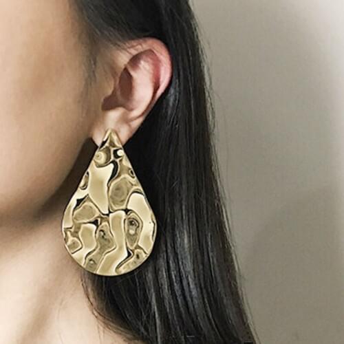 Gothletic Gold/Rhodium Color Hammered Metal Earrings Teardrop Statement Earrings Geometric Stud Earrings Women Fashion Jewelry