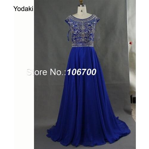2018 Fabulous Hand Made Crystal Beaded Prom Dresses Sexy Tulle Illusion Boat Neck Cap Sleeve Red Chiffon Evening robe de soiree