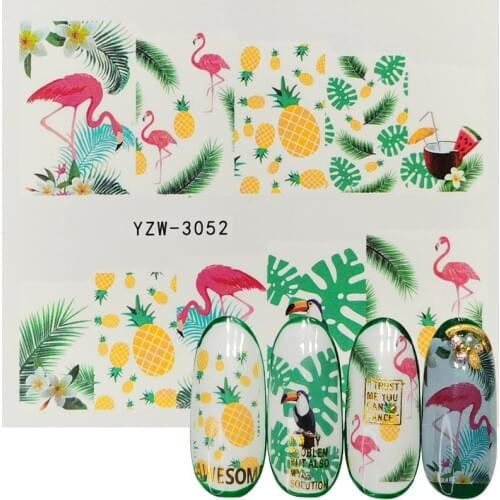 25 Designs Flamingo Flower Green Leaf Series Nail Water Decals Dreamcatcher Pattern Tranfer Sticker Nail Art Decoration