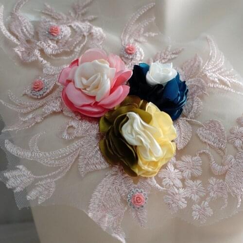 1 Pcs Craft Colorful Collar Chiffon 3D Floral Lace Applique Trim Decorated Neckline neck Collar Sewing Dress Decor Accessories