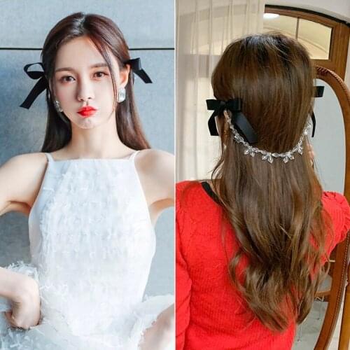 2021 Crystal Chain Ribbon Hair Bows Clips Vintage Bowknot Side Hairpin Cute Girls Barrettes Headdress Hair Accessories for Women