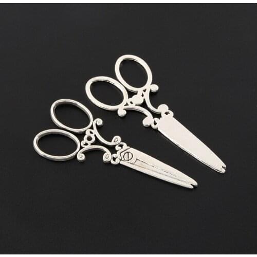 20Pcs Silver Color Sewing Scissors Charms Making Barber Dressmaker Pendant Necklaces Bangle Jewelry Handcraft 33X14mm A3303