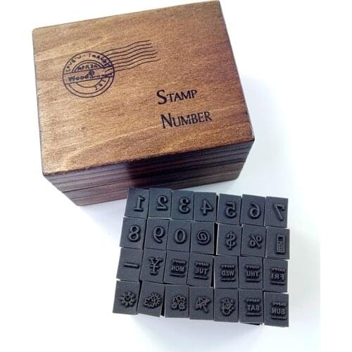 28pcs/set Digital weather mood stamp Set Dairy Stamp wooden Box gift decorate card
