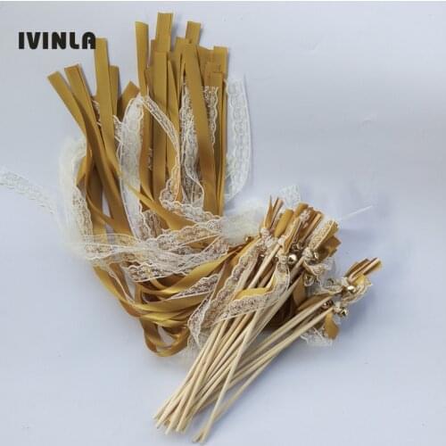 50pcs of Gold Lace Wedding Ribbon Wands for wedding party