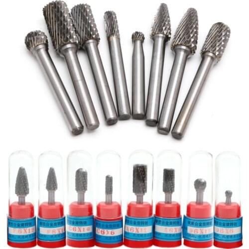 8Pcs Tungsten Carbide Burr Bit 1/4" 6mm Rotary Cutter Files CNC Engraving Set New