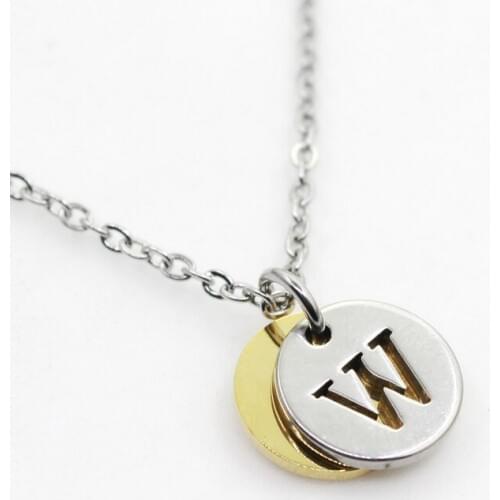 Stainless Steel Alphabet W 1pcs Initial Necklace Pendant Women Men Jewelry Stainless Steel Round Coin Letter Necklace Jewelry