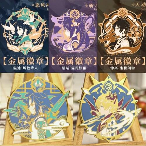 Anime Genshin Impact Tartaglia Xiao Zhongli Venti Badge Brooch Pin Cosplay Collection Medal Clothing Decor Souvenir Toys Gifts