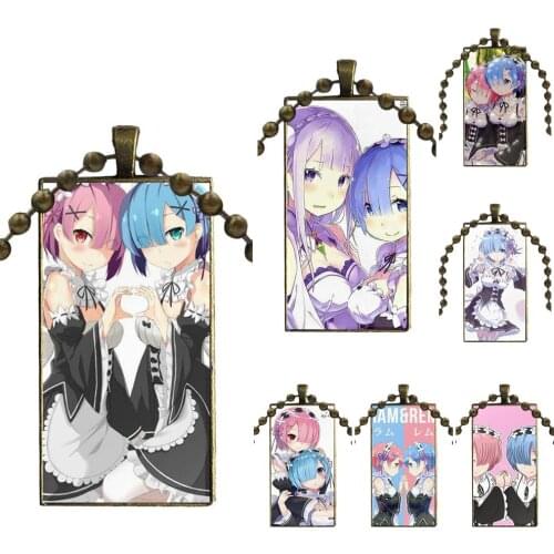 Bronze Color Glass Cabochon With Rectangle Shaped Pendant Choker Necklace For Girls Best Gift Sexy Anime Girl Ram Rem Re Zero