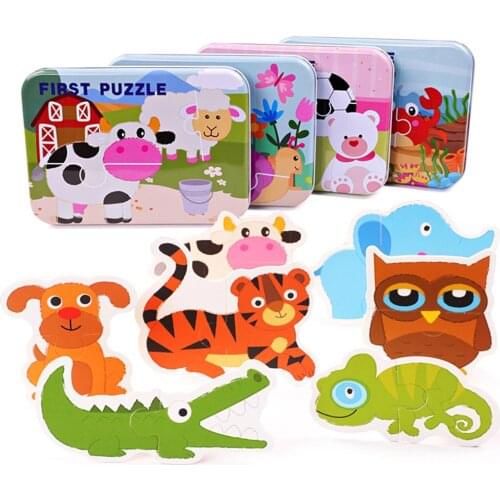 Cartoon Animal Car Wooden Jigsaw Puzzles Assembling Board Intelligence Kids Educational Toys for Children Gifts