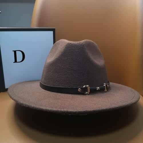 HT218 Winter Hat Women Fedoras Cap Fashion Lady Felt Cowboy Hat Lady Classical Flat Brim Cap