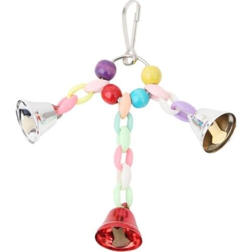 Bird Bells Toy with Colorful Wood Beads Hang for Pet Cage Parrot Parakeet Cockatiel Conure Lovebird Finch Canary