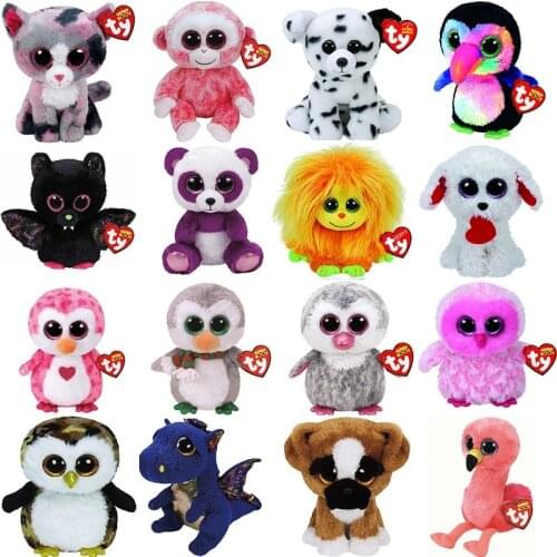 25cm Ty Sparkling Big Eyes Stuffed Plush Animals Doll Lion Unicorn Bunny Owl Fox Soft Toys Girl Christmas Birthday Gift