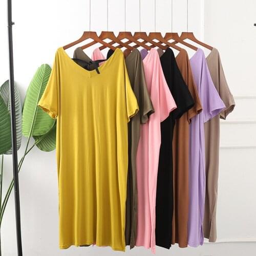 Summer Sleepwear Dress Women Nightgown Loose Modal Nighties Sexy Nightwear Women V-Neck Short Sleeve Home Clothes Dresses
