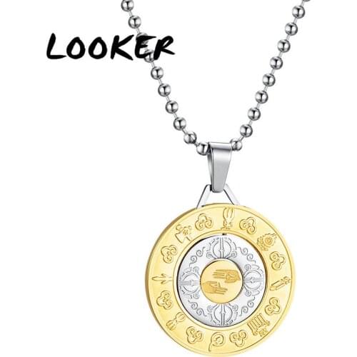 LOOKER Mens Gossip Necklace Lucky Round Pendant For Men Boys Manjusri Lotus Tuas Amulet Bodyguard Males Buddhism Jewelry