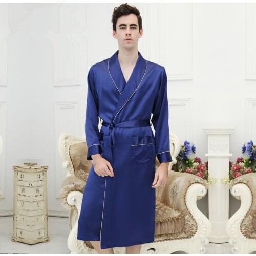 100% Mulberry Silk Sleepwear Natural Heavy Silk Long Sleeve Men Plus Size Robe S M L XL XXL Free Shipping