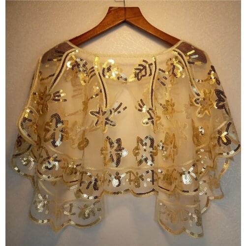 Vintage summer Sequin bleaded Wraps Short Cape Cloak Women Embroidery Cardigan Feminino Short Cape Oversized Tops Scar