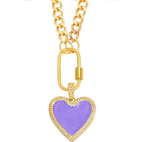 FLOLA Gold Chain Big heart Necklace Pendant For Women Copper Zircon Enamel Statement Necklace Gift Girls Jewelry nkew26