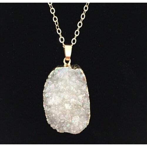 Genuine Natural Crystal Necklace Raw Stone with Plating Druzy Cluster Shiny Pendant DIY for Yourself Birthday Gift and Friend