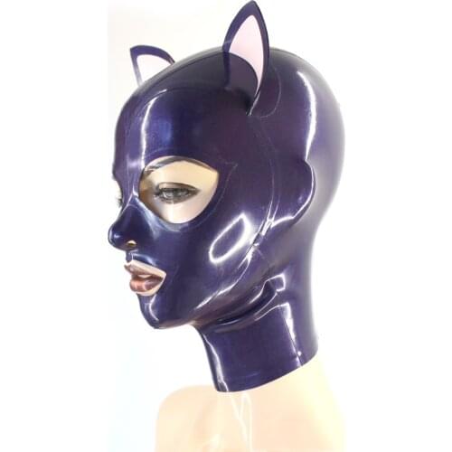 Sexy Black Latex Rubber Cat Hood with Attached Ears