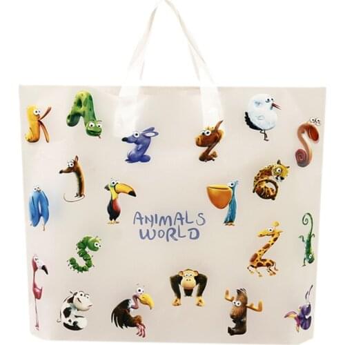 Transparent Plastic Shopping Bags Portable Clothing Packaging with Handles Childrens Animal World Gift Bags 10pcs/lot