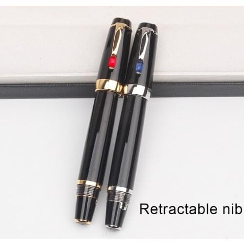 Luxury MB Black Resin Fountain Pen Retractable Nib 14k Nib 0.7mm Writing Point Best Pen for Calligraphy Plue Free Ink Cartridge