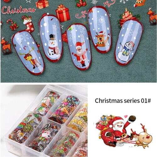PinPai 10 rolls 4*50cm Christmas Sticker Nail Art Transfer Foil Snowflake Flower Waterdecal Nail Tips Decals Decoration Stickers