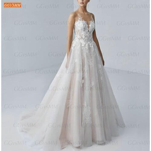 Bohemian Wedding Dresses 2021 vestido de noiva Backless Lace Appliqued Tulle Ball Gown trouwjurk Custom Made Bridal Gowns Garden