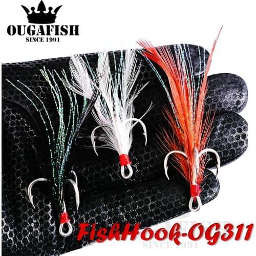 Treble Fishing Hooks 10pcs Treble Hooks With Feather Tackle Fishing Hook Stronger Carbon Steel Barbed Fishhooks Pesca Accessary