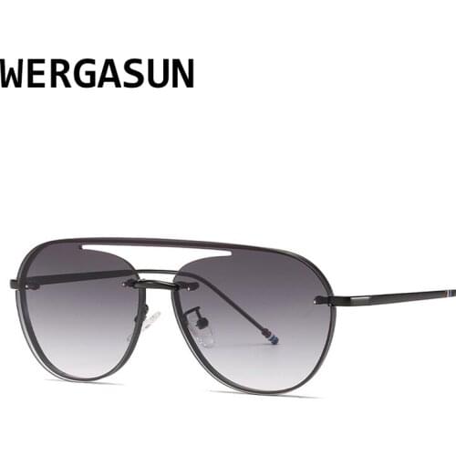 WERGASUN NEW Fashion Rimless Sunglasses Women Luxury Oversized Sun Glasses for Men Twin Beam Vintage Retro Sunglass UV400