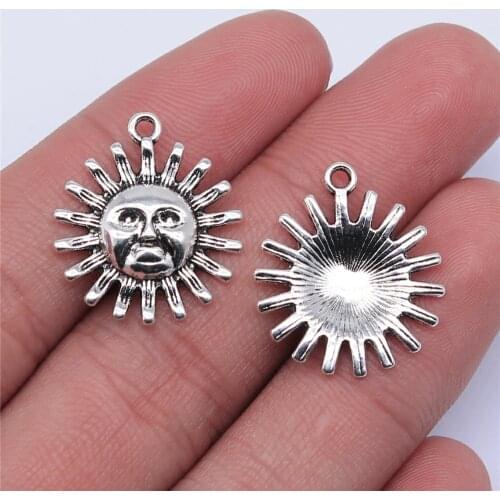 WYSIWYG 10pcs 22x20mm Antique Silver Color Sun Charms Pendant For Jewelry Making DIY Jewelry Findings
