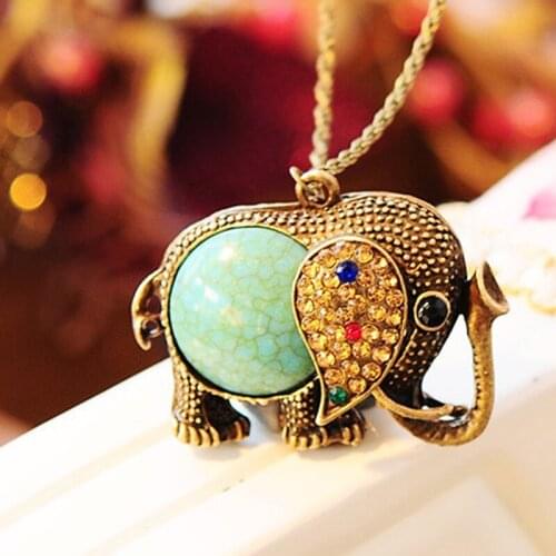 Womens Bohemian Retro Zircon Gem Elephant Sweater Chain Long Necklaces For Women 2017 New Volunge Jewelry Wholesale