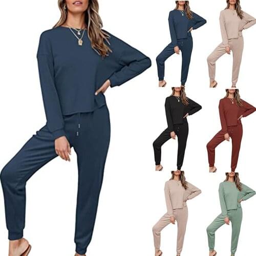 Womens Clothing 2021 Autumn and Winter New Amazon Waffle Home Long Sleeve Trousers Suit